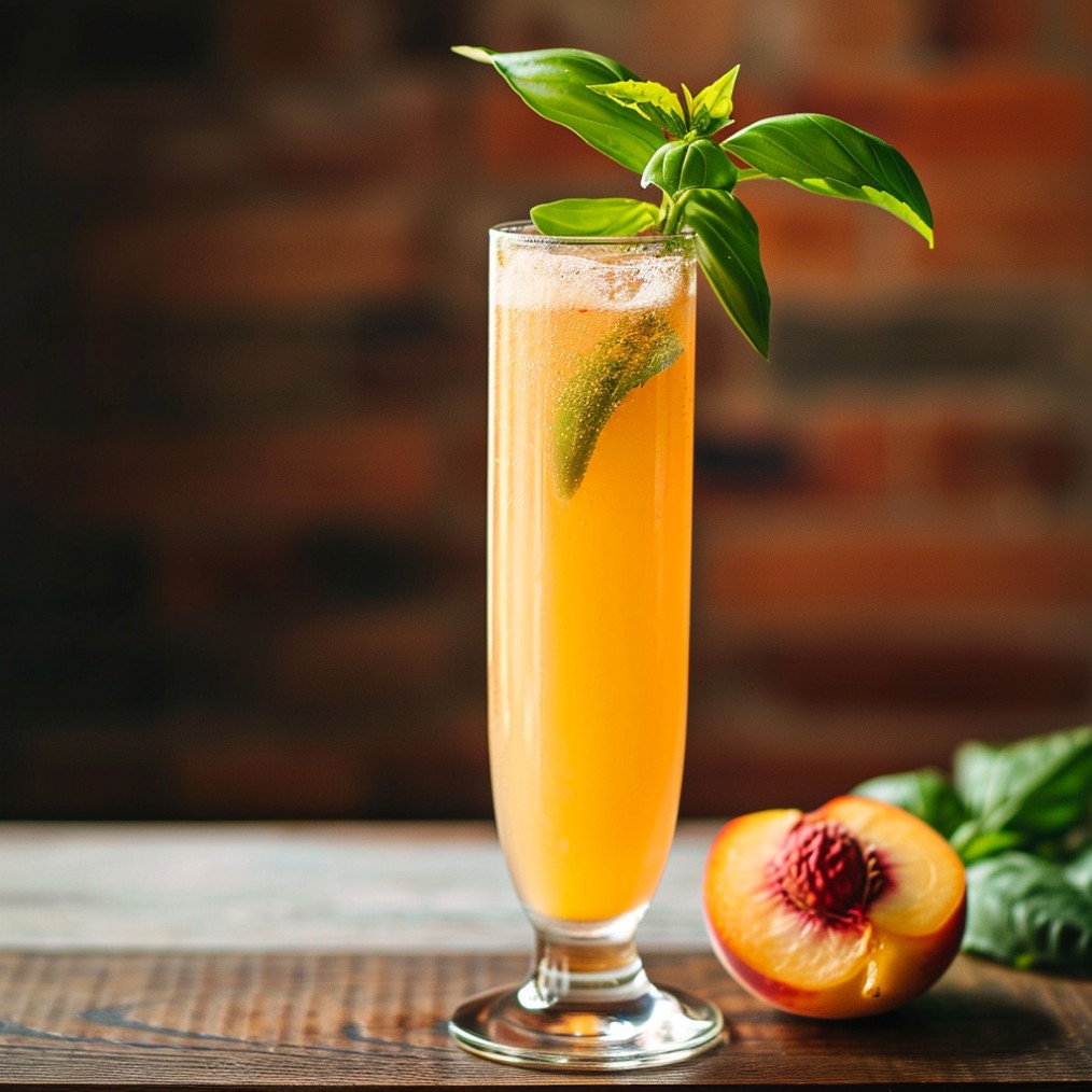 how to make a Peach-Basil French 75 recipe